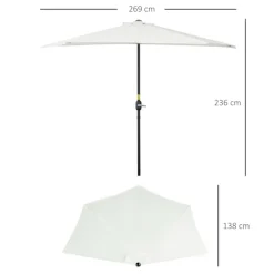Sombrilla de jardín Outsunny con manivela semicircular crema 236x269x138 cm