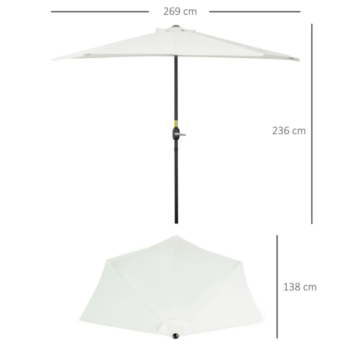 Sombrilla de jardín Outsunny con manivela semicircular crema 236x269x138 cm