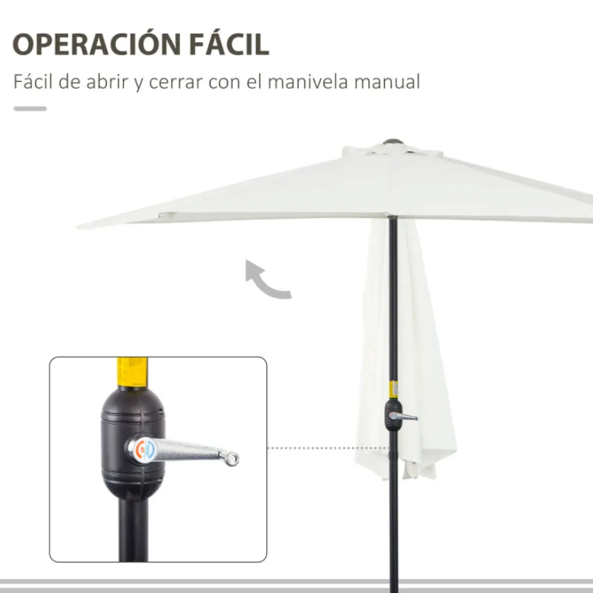 Sombrilla de jardín Outsunny con manivela semicircular crema 236x269x138 cm