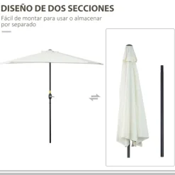 Sombrilla de jardín Outsunny con manivela semicircular crema 236x269x138 cm