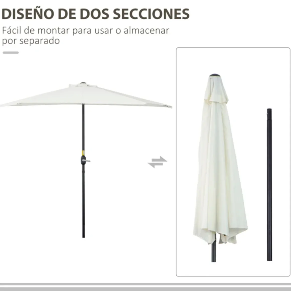 Sombrilla de jardín Outsunny con manivela semicircular crema 236x269x138 cm