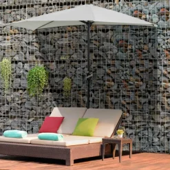 Sombrilla de jardín Outsunny con manivela semicircular crema 236x269x138 cm