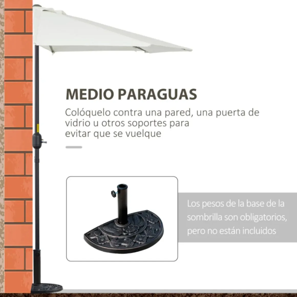 Sombrilla de jardín Outsunny con manivela semicircular crema 236x269x138 cm