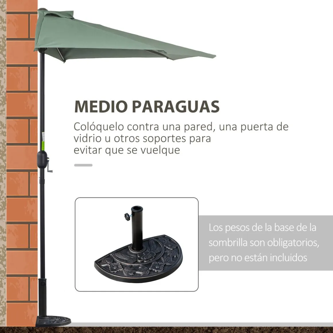 Sombrilla de jardín Outsunny con manivela 236x269x138 cm