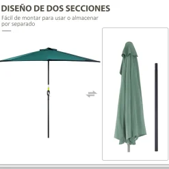 Sombrilla de jardín Outsunny con manivela 236x269x138 cm