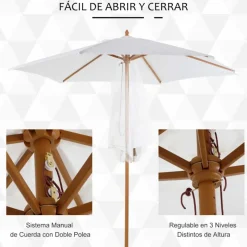 Sombrilla de jardín Outsunny sistema de polea con ventilación superior Ø250x230 cm