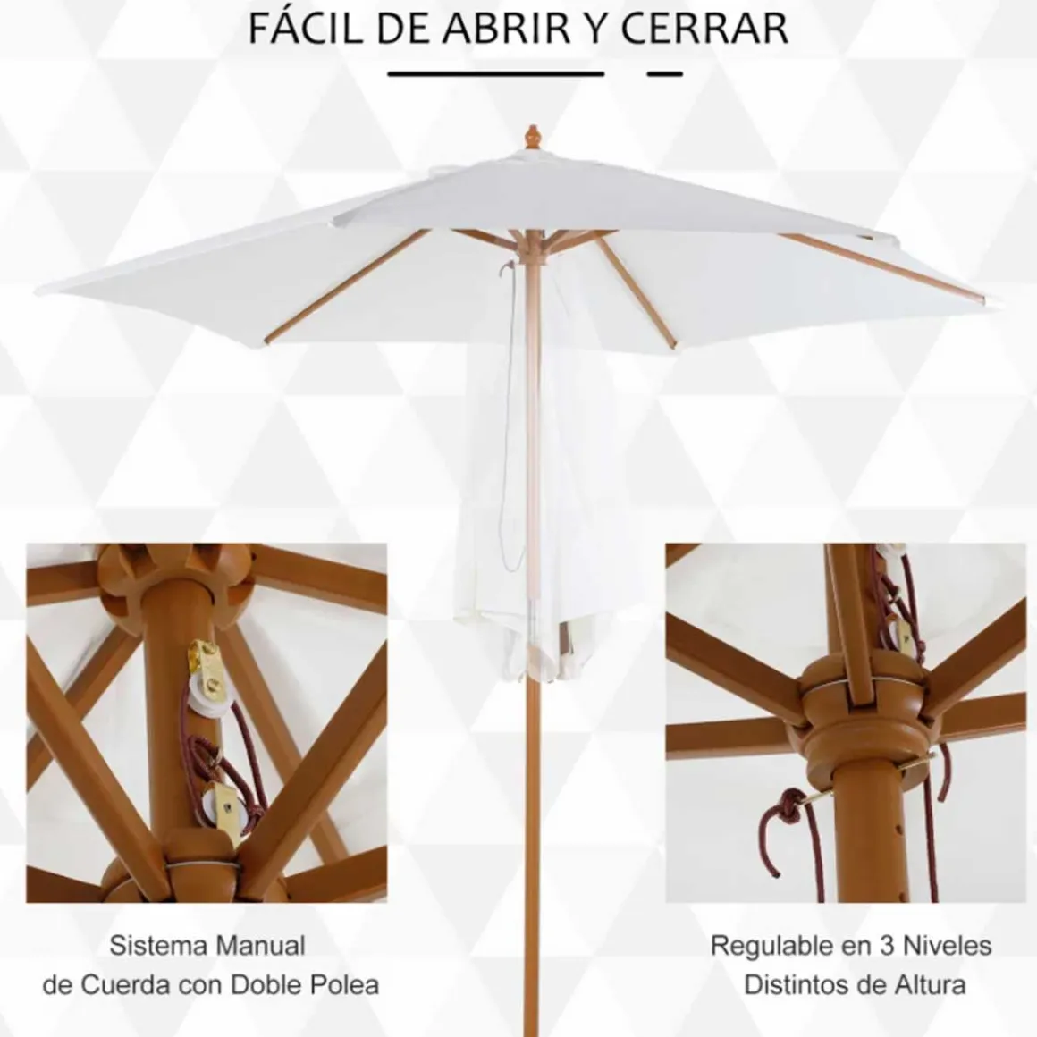 Sombrilla de jardín Outsunny sistema de polea con ventilación superior Ø250x230 cm