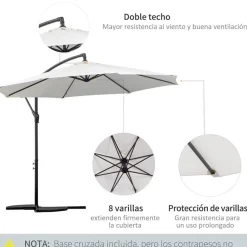 Sombrilla de jardín Outsunny inclinable con manivela crema Ø295x245 cm