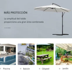Sombrilla de jardín Outsunny inclinable con manivela crema Ø295x245 cm