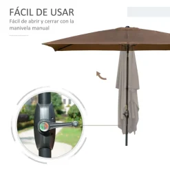 Sombrilla de jardín Outsunny inclinable con ventilación y manivela marrón 244x296x197 cm
