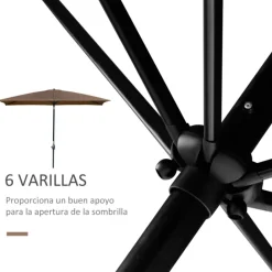 Sombrilla de jardín Outsunny inclinable con ventilación y manivela marrón 244x296x197 cm