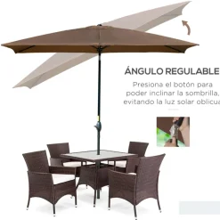 Sombrilla de jardín Outsunny inclinable con ventilación y manivela marrón 244x296x197 cm