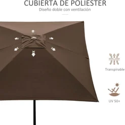 Sombrilla de jardín Outsunny inclinable con ventilación y manivela marrón 244x296x197 cm
