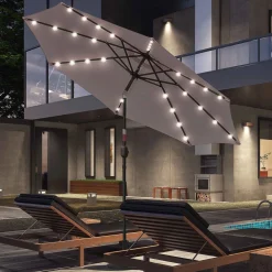 Sombrilla de jardín Outsunny 32 luces LED con manivela Ø265x233 cm