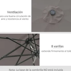 Sombrilla de jardín Outsunny 32 luces LED con manivela Ø265x233 cm