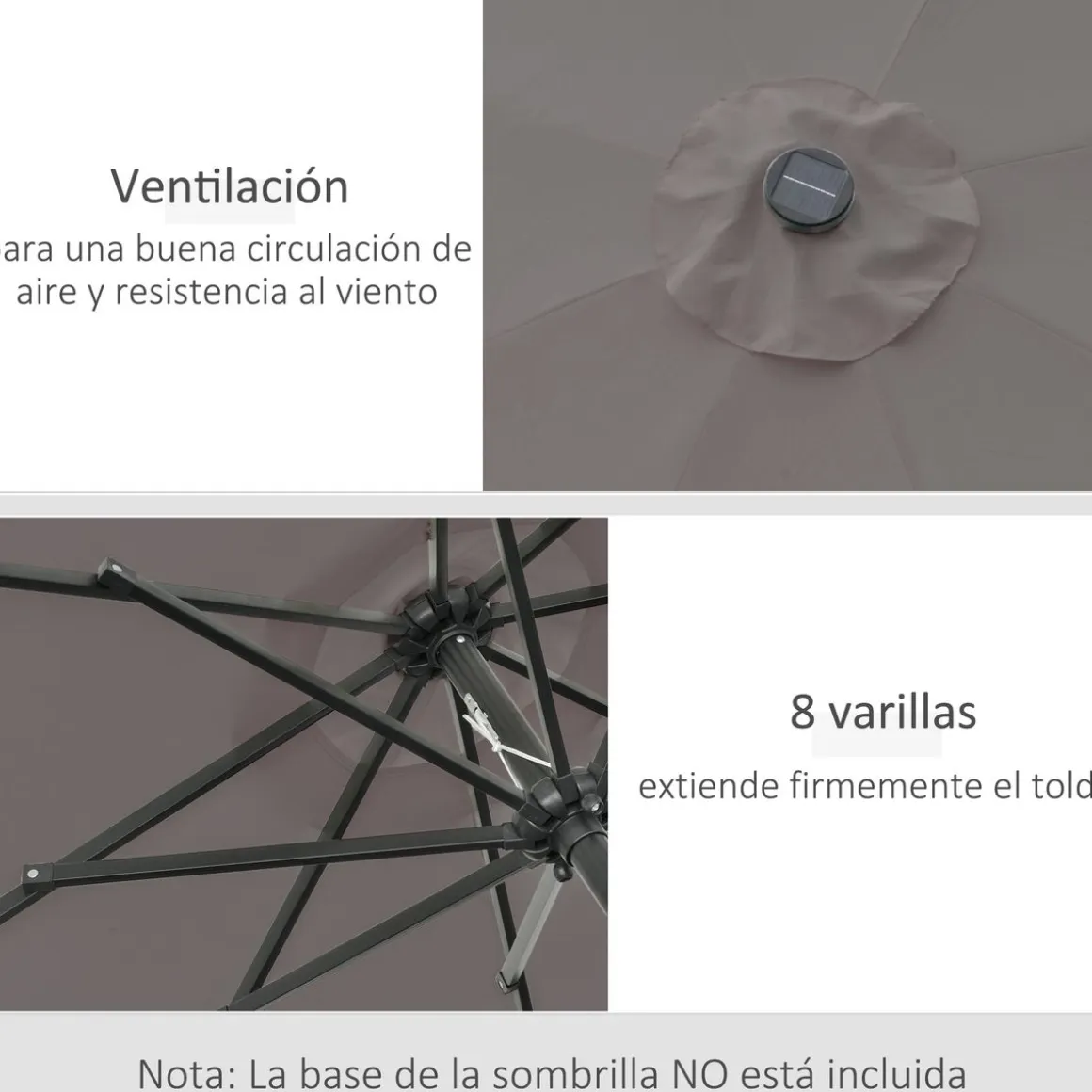 Sombrilla de jardín Outsunny 32 luces LED con manivela Ø265x233 cm
