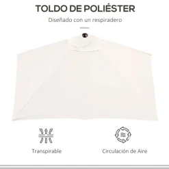 Sombrilla de jardín Outsunny semicircular con manivela crema 245x230x130 cm