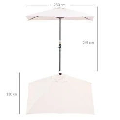 Sombrilla de jardín Outsunny semicircular con manivela crema 245x230x130 cm