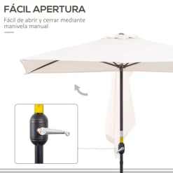 Sombrilla de jardín Outsunny semicircular con manivela crema 245x230x130 cm