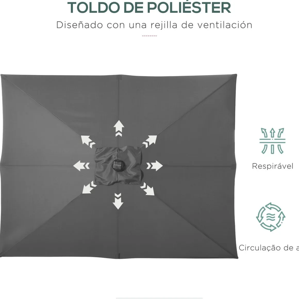 Sombrilla de jardín Outsunny techo inclinable luz LED gris oscuro 248x268x205 cm