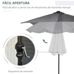 Sombrilla de jardín Outsunny techo inclinable luz LED gris oscuro 248x268x205 cm