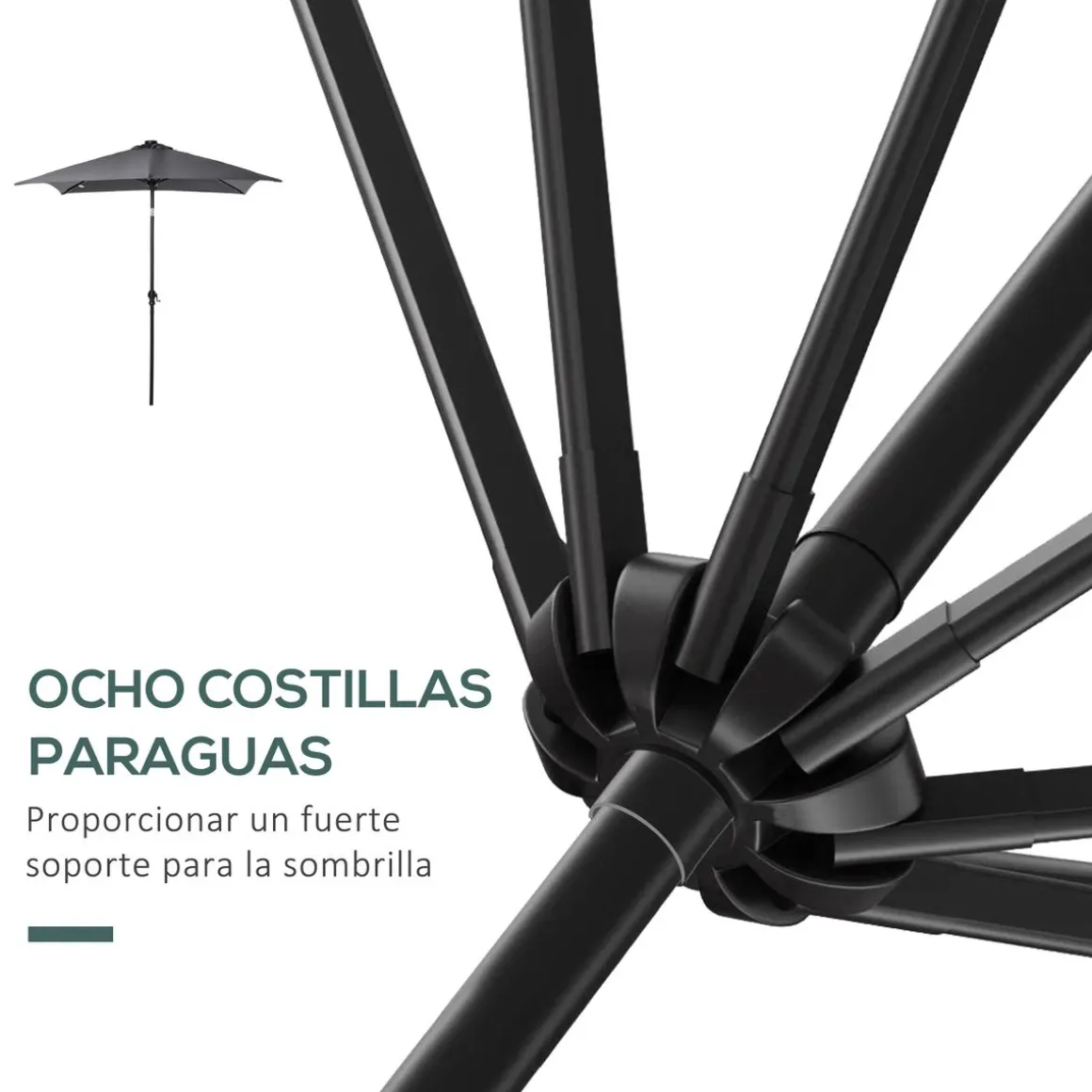 Sombrilla de jardín Outsunny techo inclinable luz LED gris oscuro 248x268x205 cm