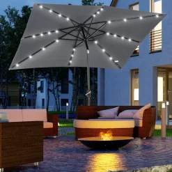 Sombrilla de jardín Outsunny techo inclinable luz LED gris oscuro 248x268x205 cm