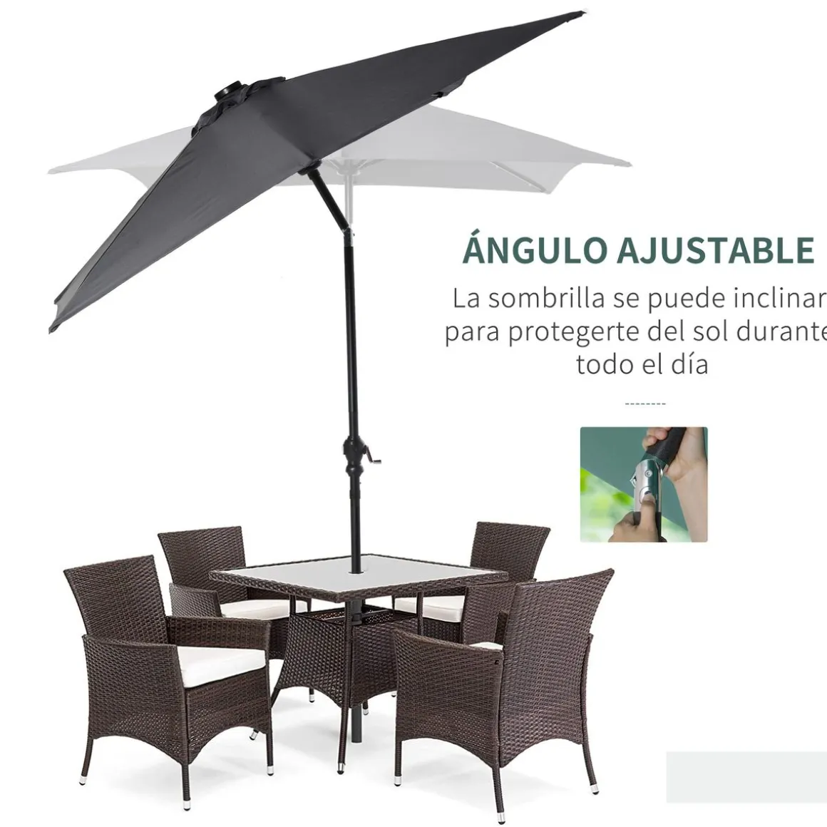 Sombrilla de jardín Outsunny techo inclinable luz LED gris oscuro 248x268x205 cm