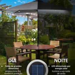 Sombrilla de jardín Outsunny techo inclinable luz LED gris oscuro 248x268x205 cm
