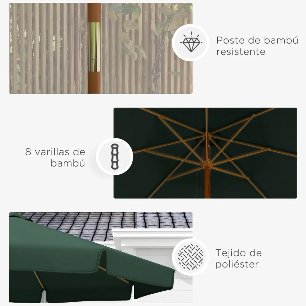 Sombrilla de jardín Outsunny techo ventilable Ø3,25x2,5 m