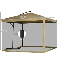 Sombrilla de jardín Vila Outsunny excéntrica + mosquitera beige 265x296 cm