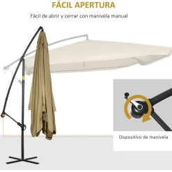 Sombrilla de jardín Vila Outsunny excéntrica + mosquitera beige 265x296 cm