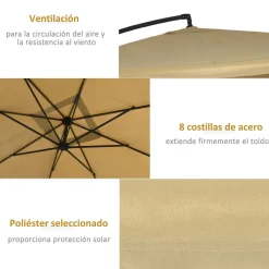 Sombrilla de jardín Vila Outsunny excéntrica + mosquitera beige 265x296 cm