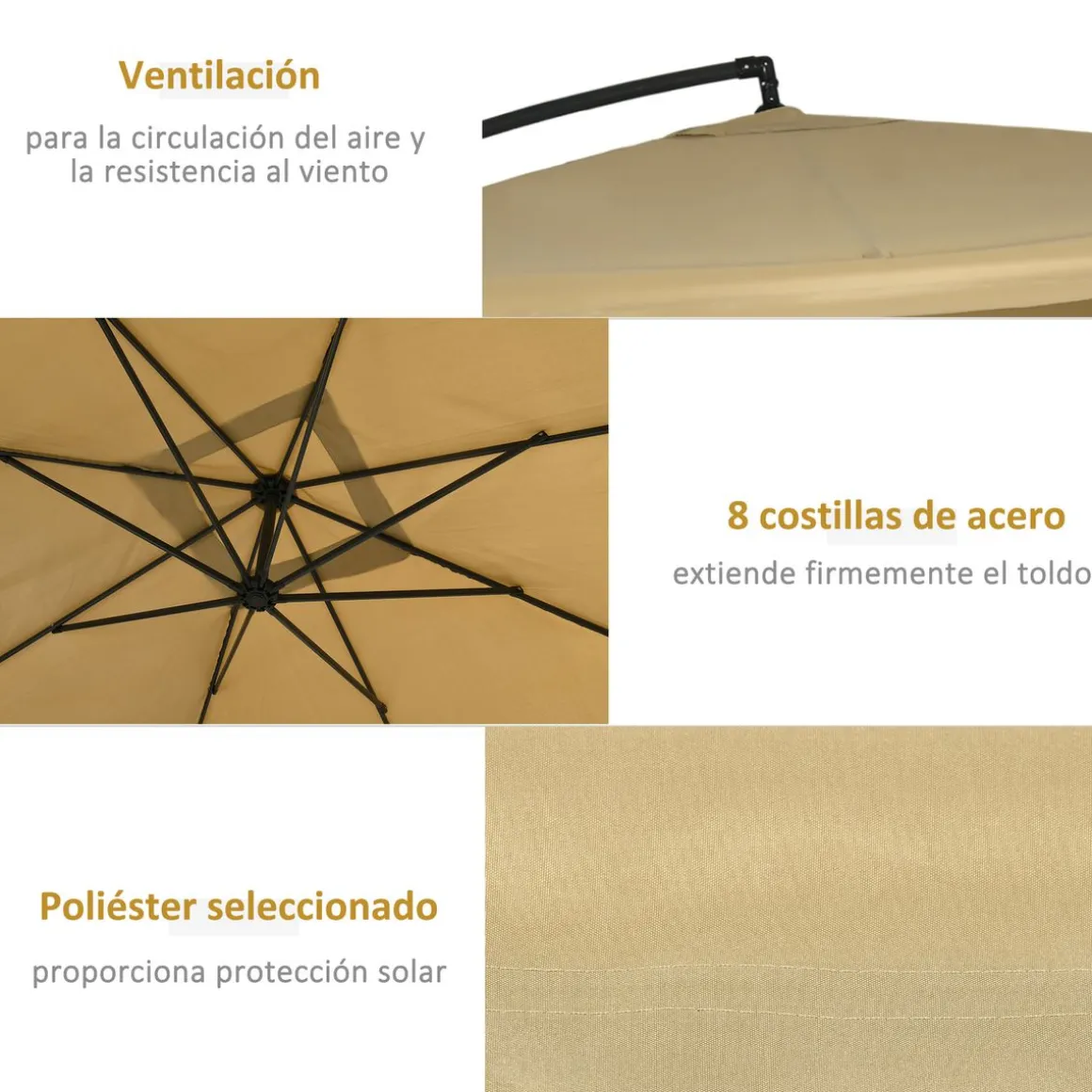Sombrilla de jardín Vila Outsunny excéntrica + mosquitera beige 265x296 cm