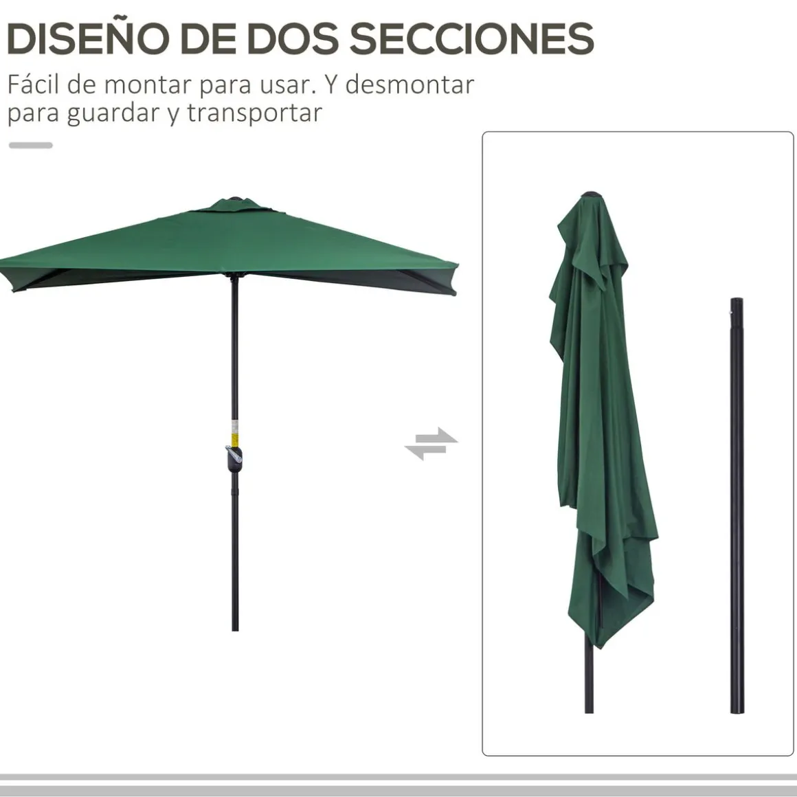 Sombrilla de pared Boston Outsunny protección UV30+ verde 245x230x130 cm