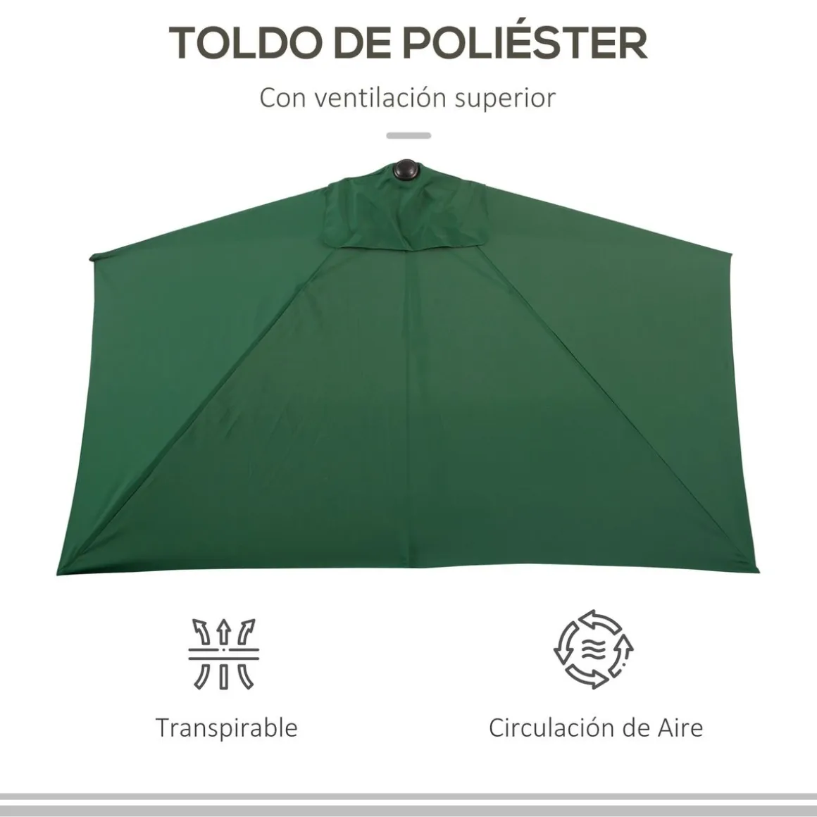 Sombrilla de pared Boston Outsunny protección UV30+ verde 245x230x130 cm
