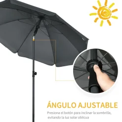 Sombrilla de playa Bali Outsunny ángulo ajustable protección UV50+ Ø180x209 cm