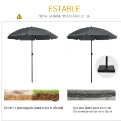 Sombrilla de playa Bali Outsunny ángulo ajustable protección UV50+ Ø180x209 cm