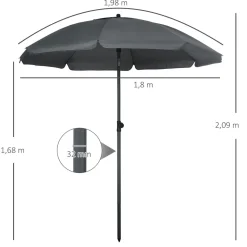 Sombrilla de playa Bali Outsunny ángulo ajustable protección UV50+ Ø180x209 cm
