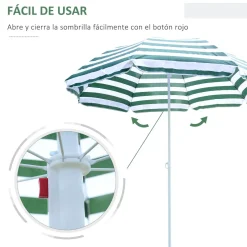 Sombrilla de playa Bristol Outsunny inclinable verde/blanco Ø180x200 cm