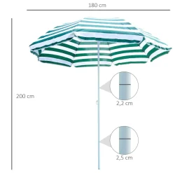 Sombrilla de playa Bristol Outsunny inclinable verde/blanco Ø180x200 cm