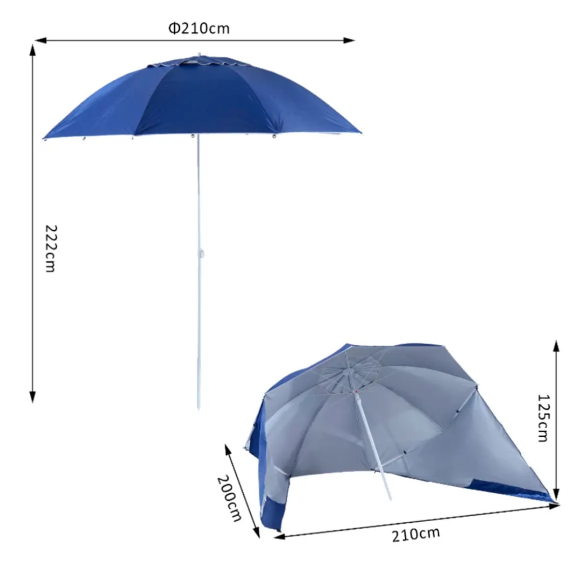 Sombrilla de playa Outsunny con paneles laterales azul Ø210x222 cm