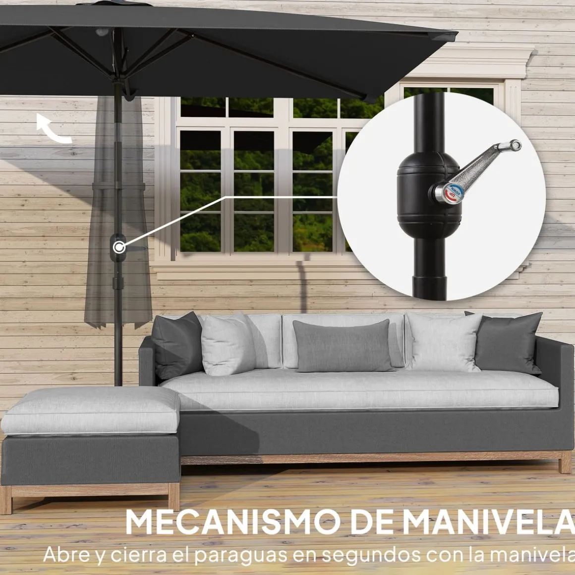 Sombrilla de terraza Annia Outsunny con manivela ángulo ajustable gris oscuro 255x198x294 cm
