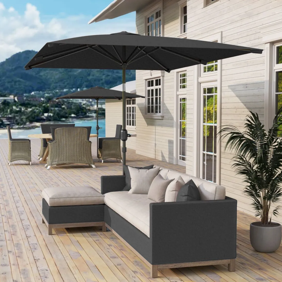 Sombrilla de terraza Annia Outsunny con manivela ángulo ajustable gris oscuro 255x198x294 cm