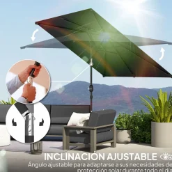 Sombrilla de terraza Annia Outsunny con manivela ángulo ajustable gris oscuro 255x198x294 cm