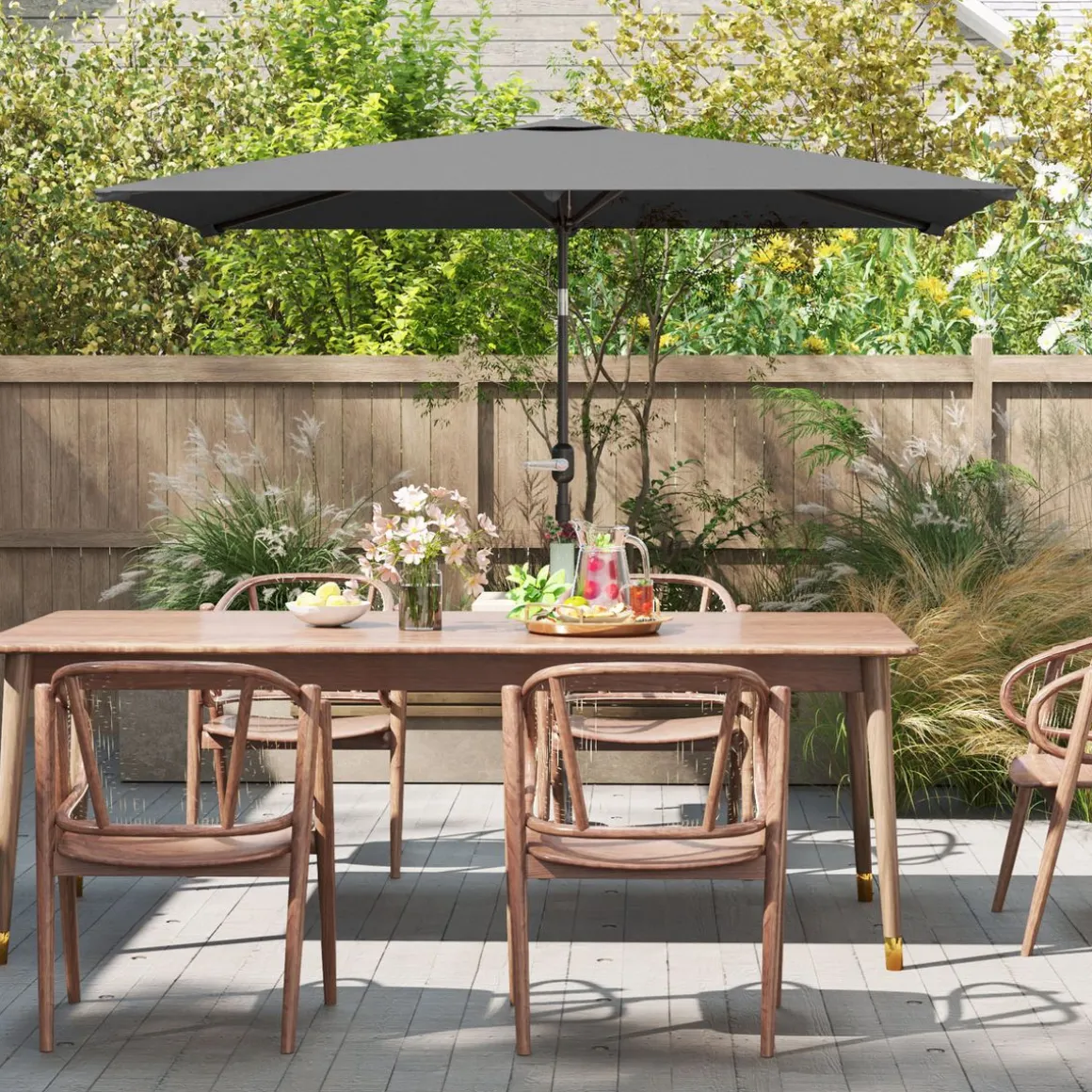 Sombrilla de terraza Annia Outsunny con manivela ángulo ajustable gris oscuro 255x198x294 cm