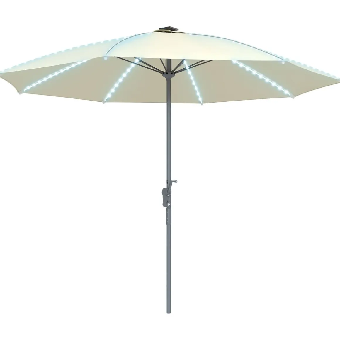 Sombrilla de terraza Lilith Outsunny con manivela y luz LED crema Ø300x256 cm