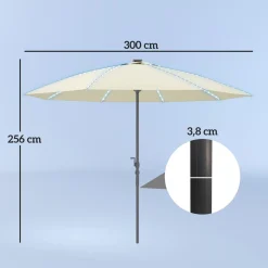 Sombrilla de terraza Lilith Outsunny con manivela y luz LED crema Ø300x256 cm