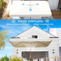 Sombrilla de terraza Loto Outsunny con manivela y ángulo ajustable 245x300x200 cm