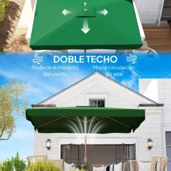 Sombrilla de terraza Loto Outsunny con manivela y ángulo ajustable 245x300x200 cm